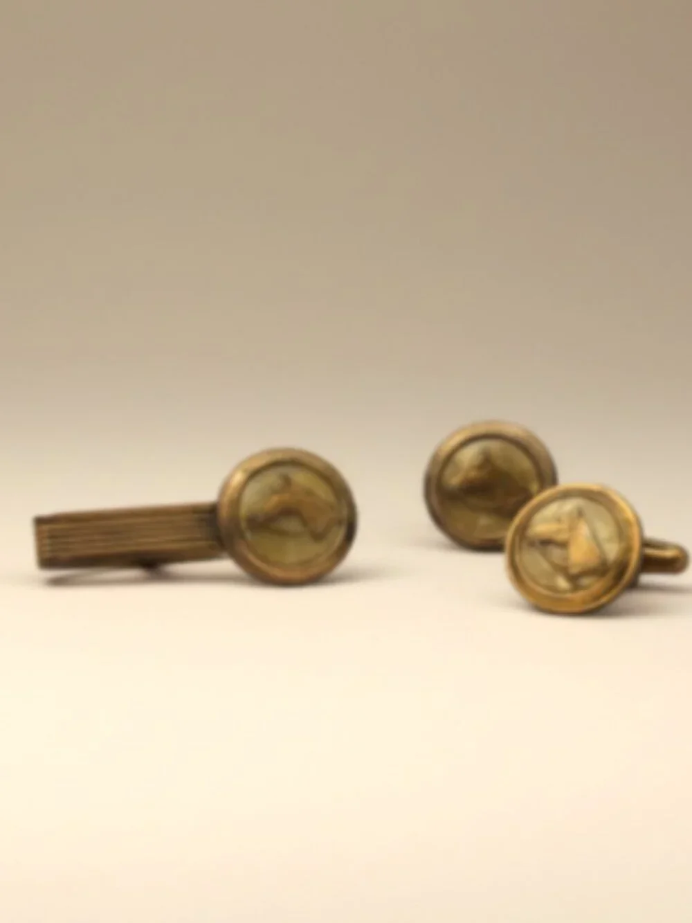 Vintage Equestrian Horse Head Cufflinks & Tie Bar Gold Tone Men’s Set
